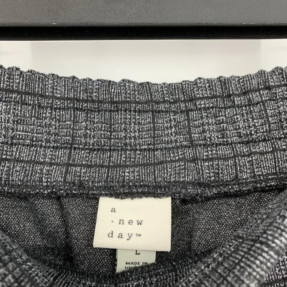 A New Day Pants Black Gray Plaid High Rise Pull On Straight Ankle_5